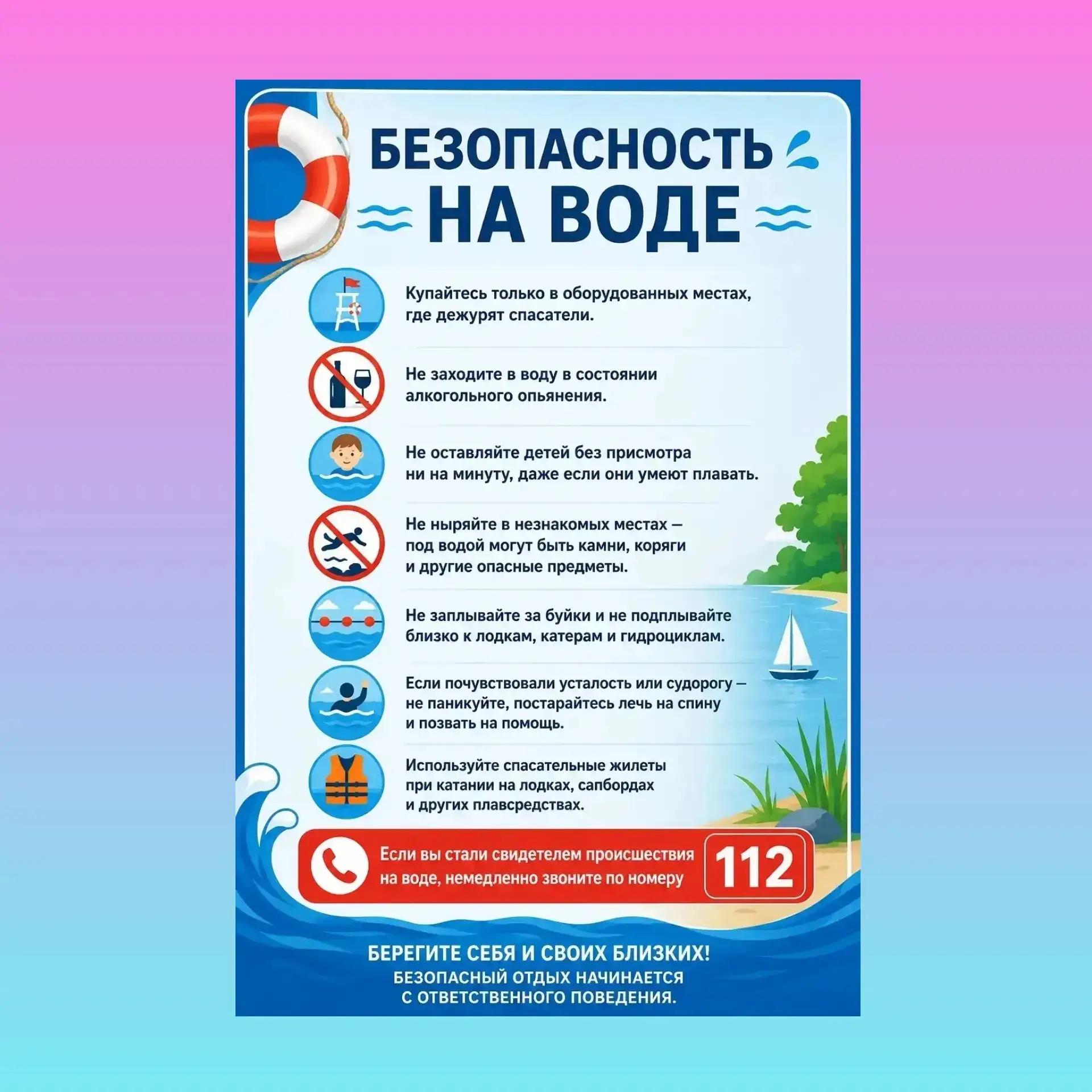 Лето — время отдыха у рек, озер и водоемов. Чтобы приятные моменты оставили только хорошие воспомина