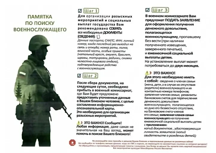 Министерством обороны Российской Федерации разработана «Памятка по поиску военнослужаще...