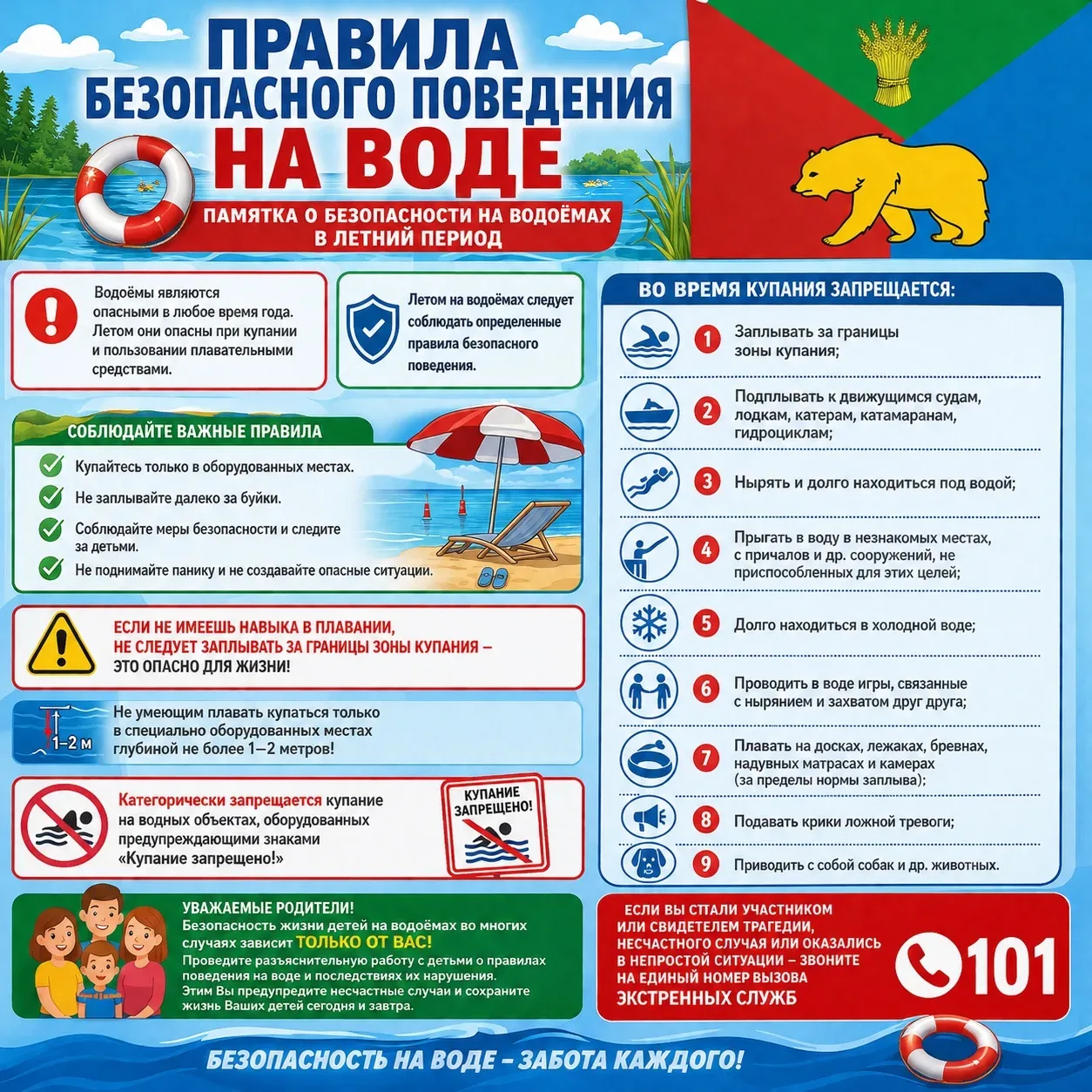Памятка о безопасности на водоёмах в летний период. 
Основные правила безопасного поведения на воде: