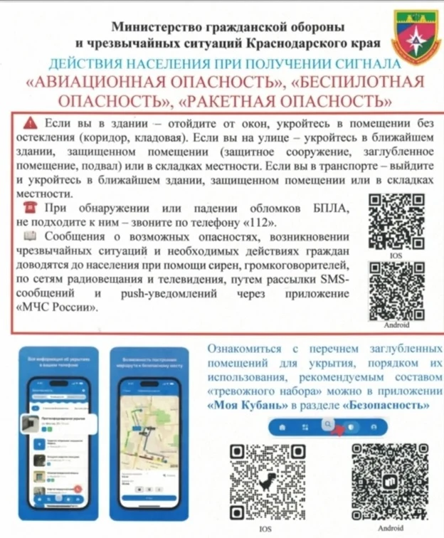 Информация Министерства гражданской обороны и чрезвычайных ситуаций Краснодарского края