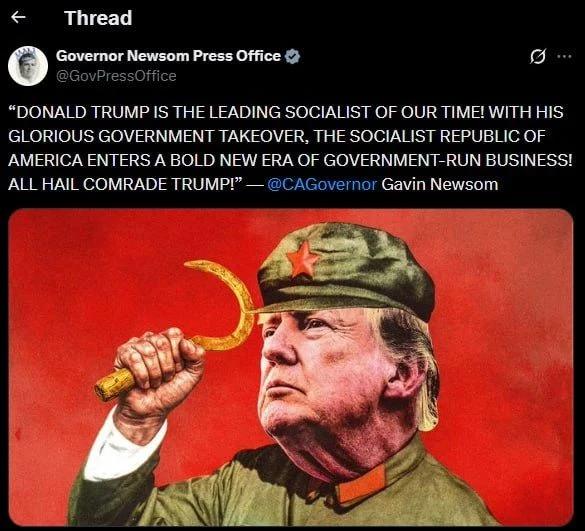 🇺🇸#USA Ньюсом назвал Трампа «ведущим социалистом нашего времени»