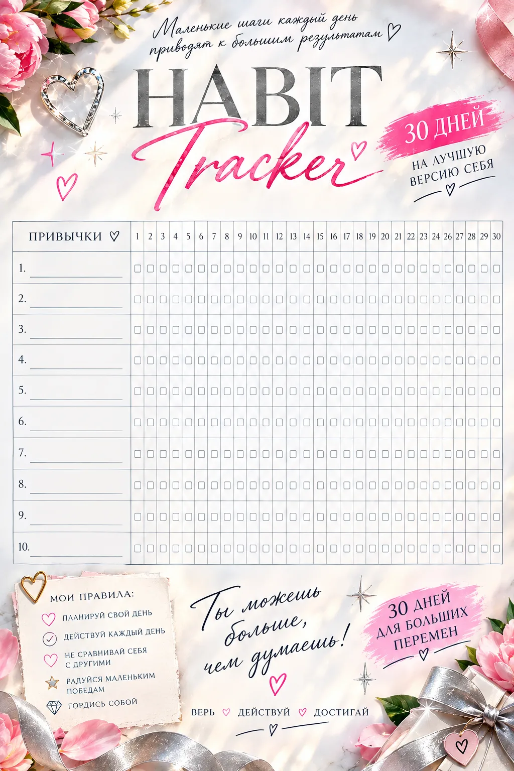 Девочки, я подготовила для вас трекер привычек 💕✨