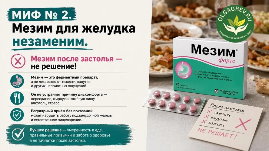 Миф 2. Мезим, Креон, Панкреатин нужны после каждого переедания