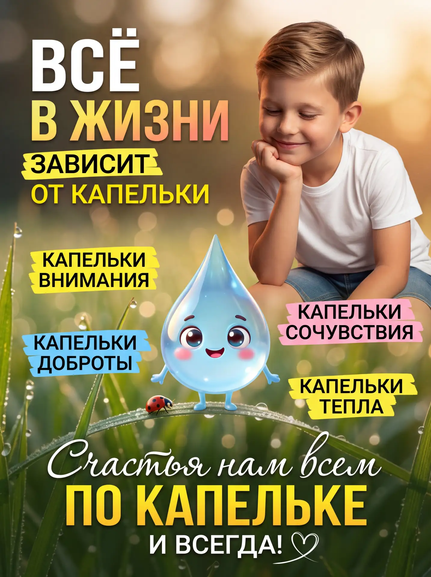 Постер про капельку с типографией и портретом