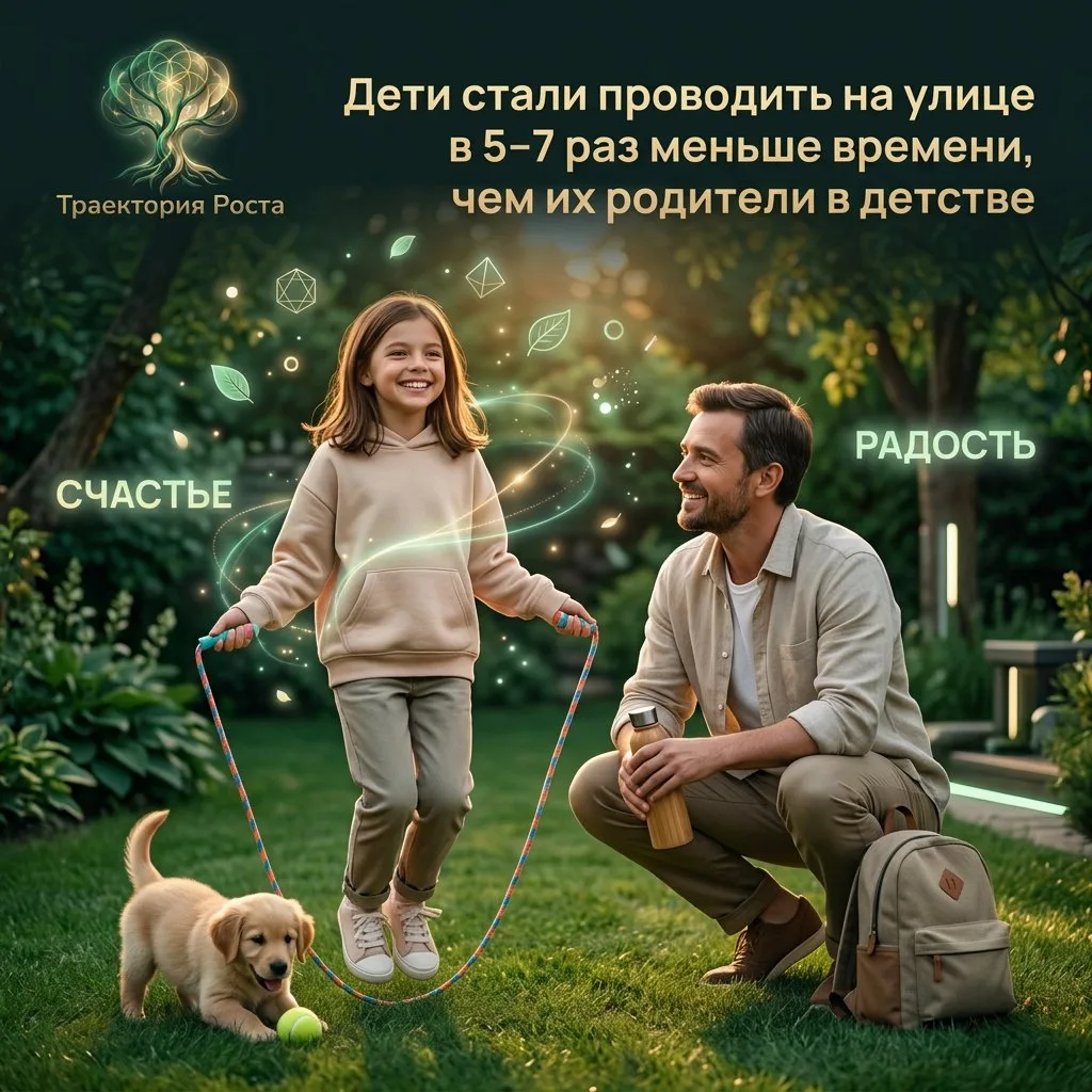 🟢⬆️ Дети стали проводить на улице в 5–7 раз меньше времени, чем их родители в детстве

Ещё поколени
