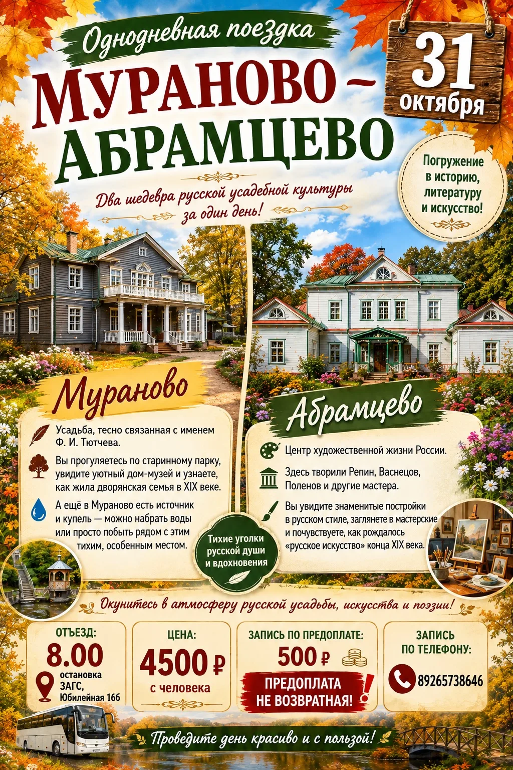 🗺 Однодневная поездка: Мураново — Абрамцево 🗺