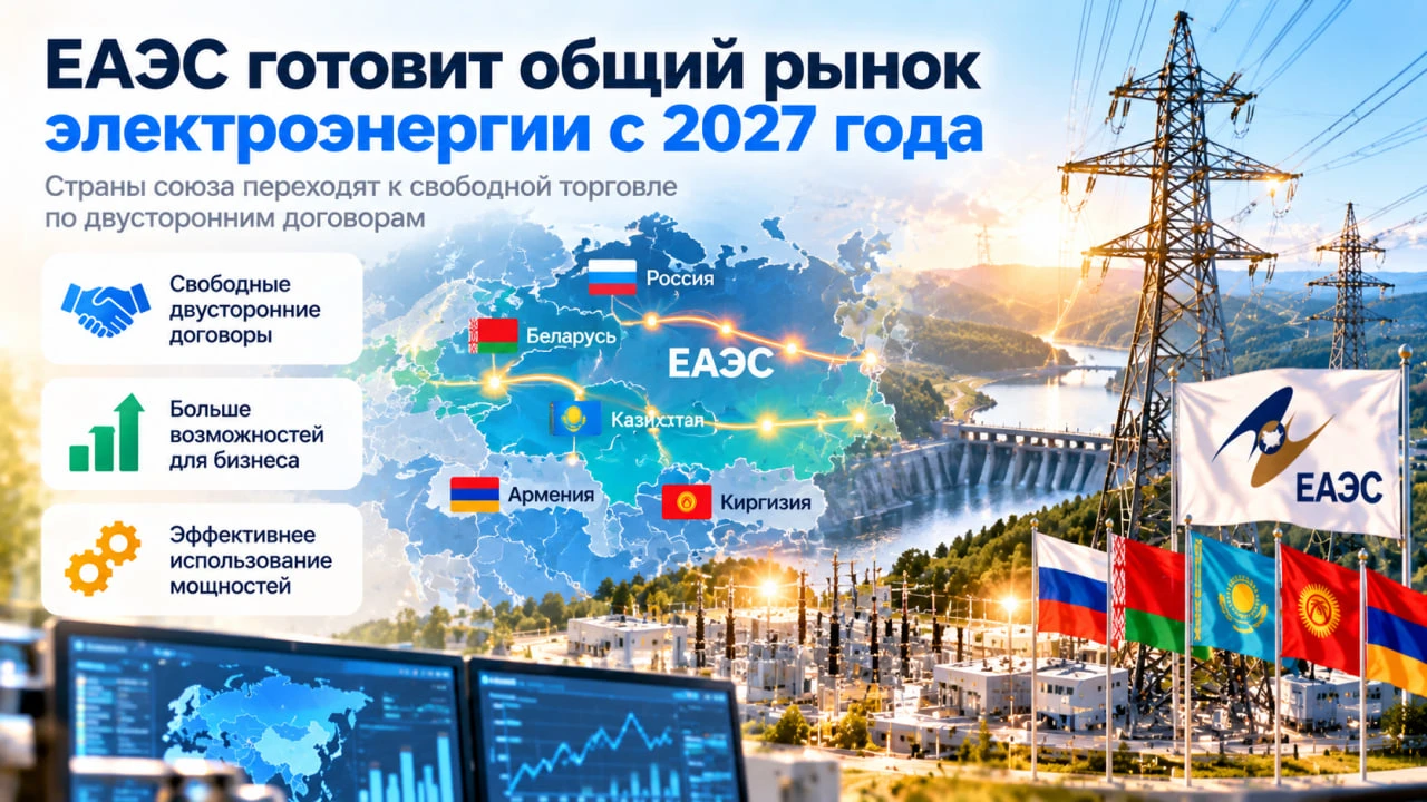Евразийский экономический союз (ЕАЭС) готовит общий рынок электроэнергии с 2027 года. С...