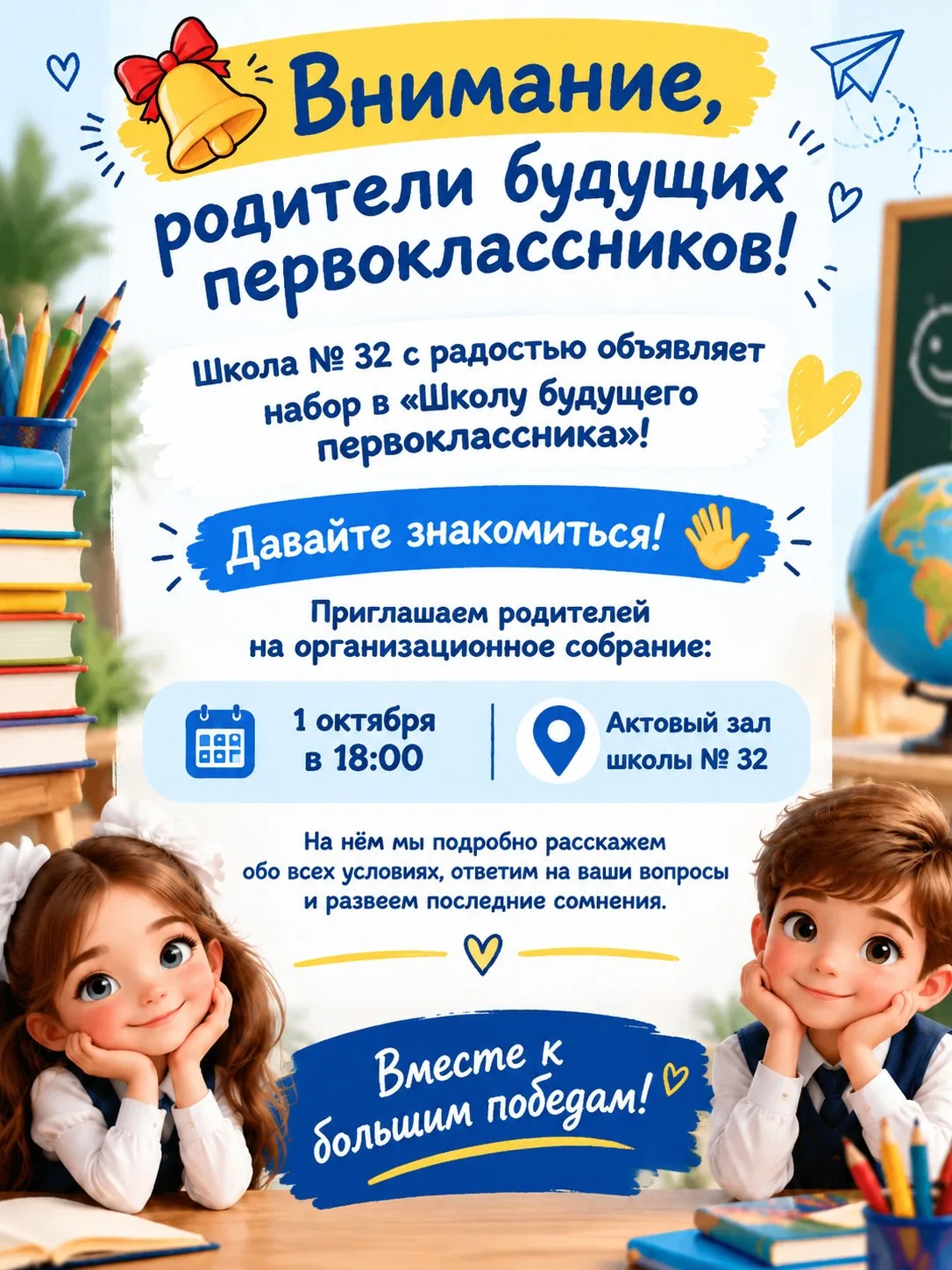 🎒  Школа № 32 объявляет набор в "Школу будущих первоклассников».