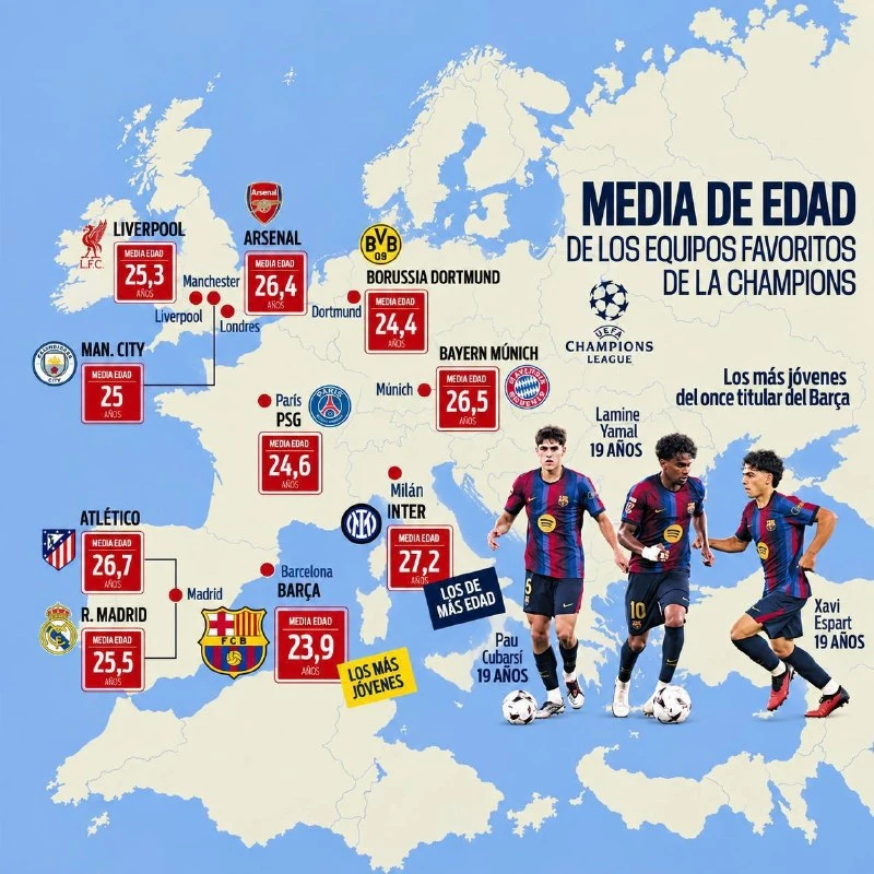 📊⚽️ Средний возраст состава «Барселоны» ниже, чем у остальных претендентов на Лигу чем...