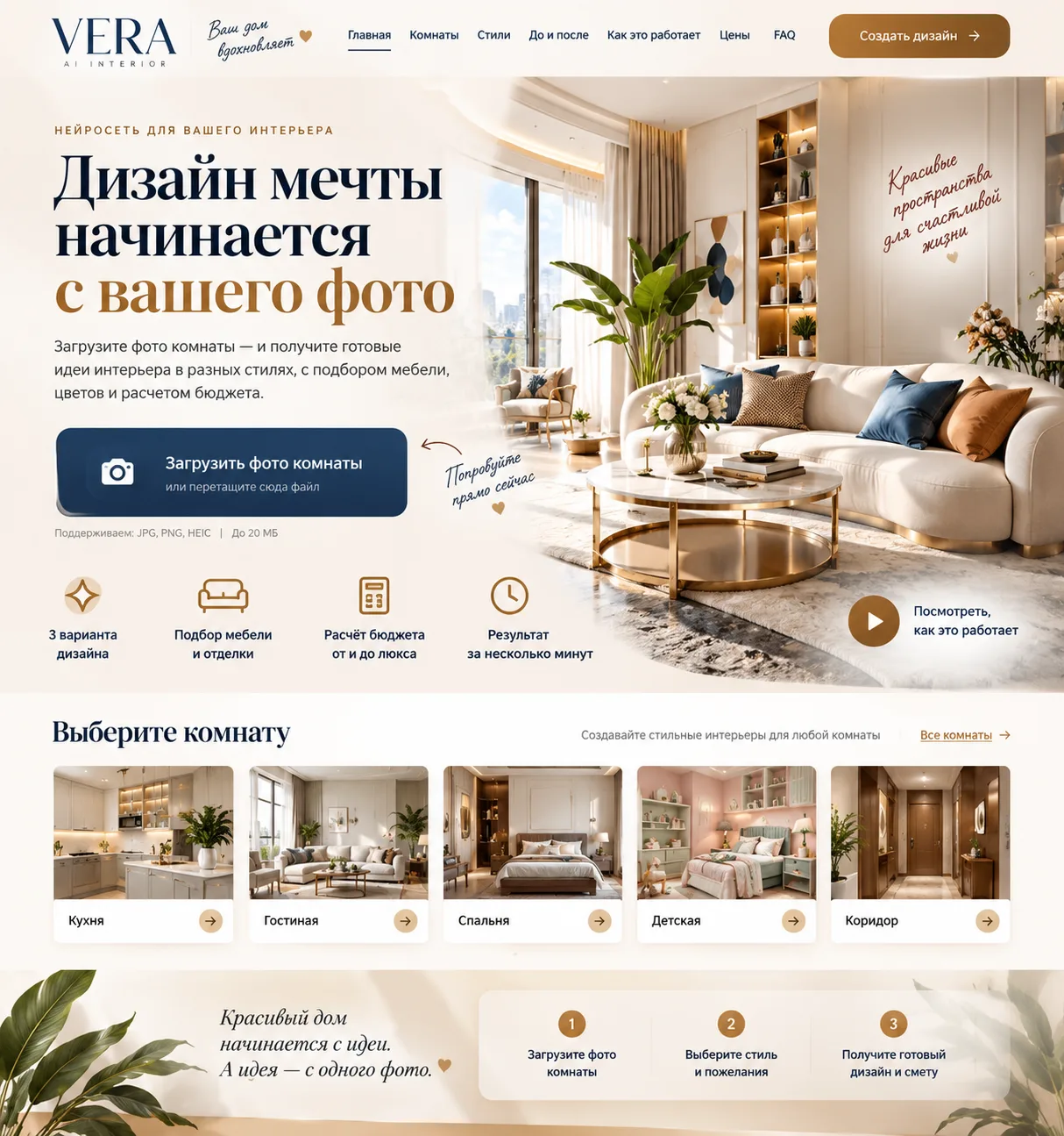 🏠 А вот как я представляю первый экран VERA AI INTERIOR.