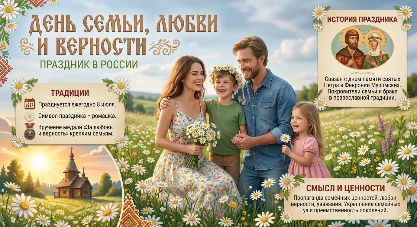 🎉 День семьи, любви и верности: праздник самых тёплых чувств! 🎉

8 июля в России отмечают День сем