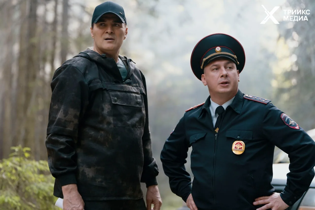 На фото со съемок «Закон тайги-3» для Пятого канала — наш мощный дуэт: суровый лесник и опытный учас