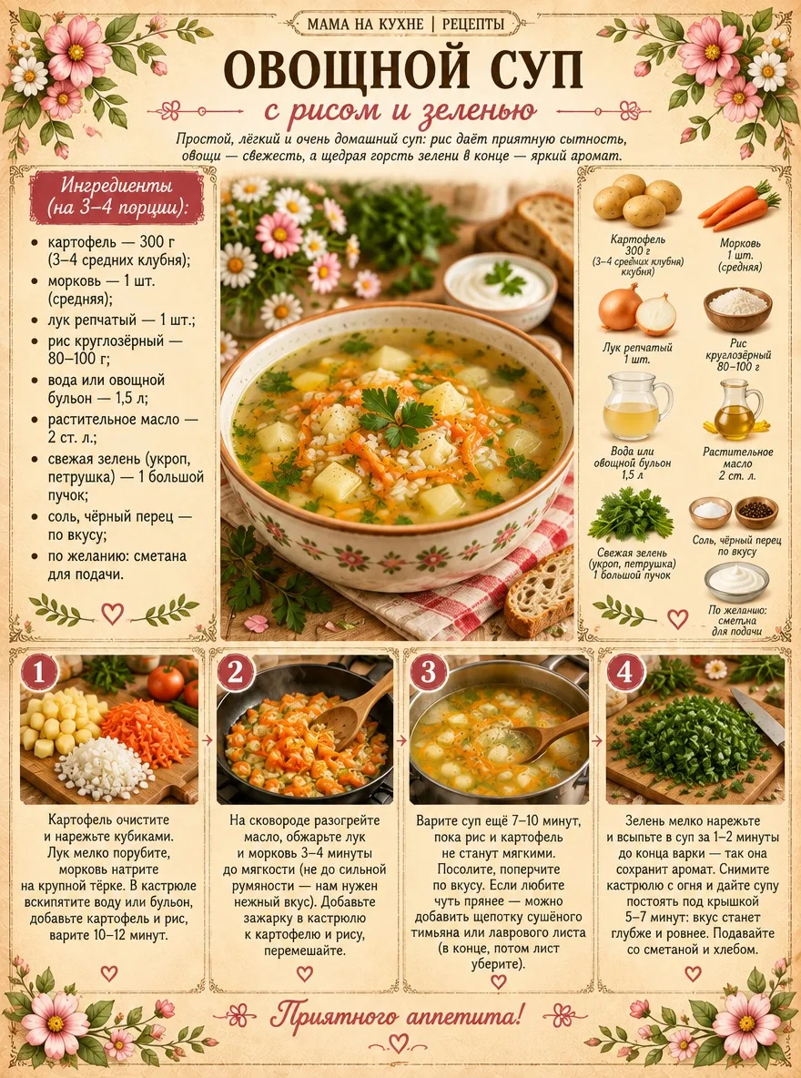 🌸 Овощной суп с рисом и зеленью 🌸