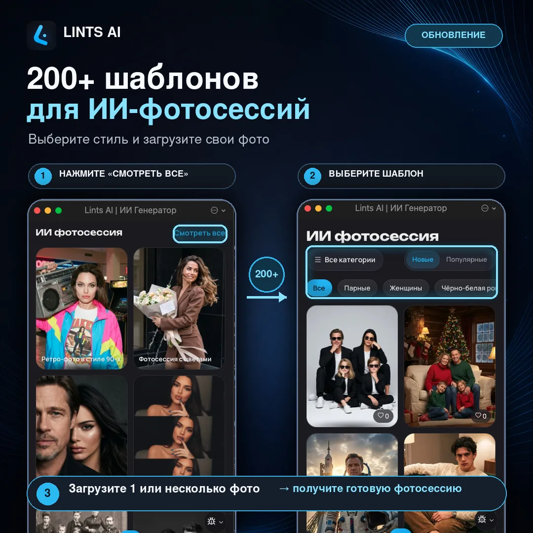 📸 В Lints AI уже больше 200 шаблонов для ИИ-фотосессий!