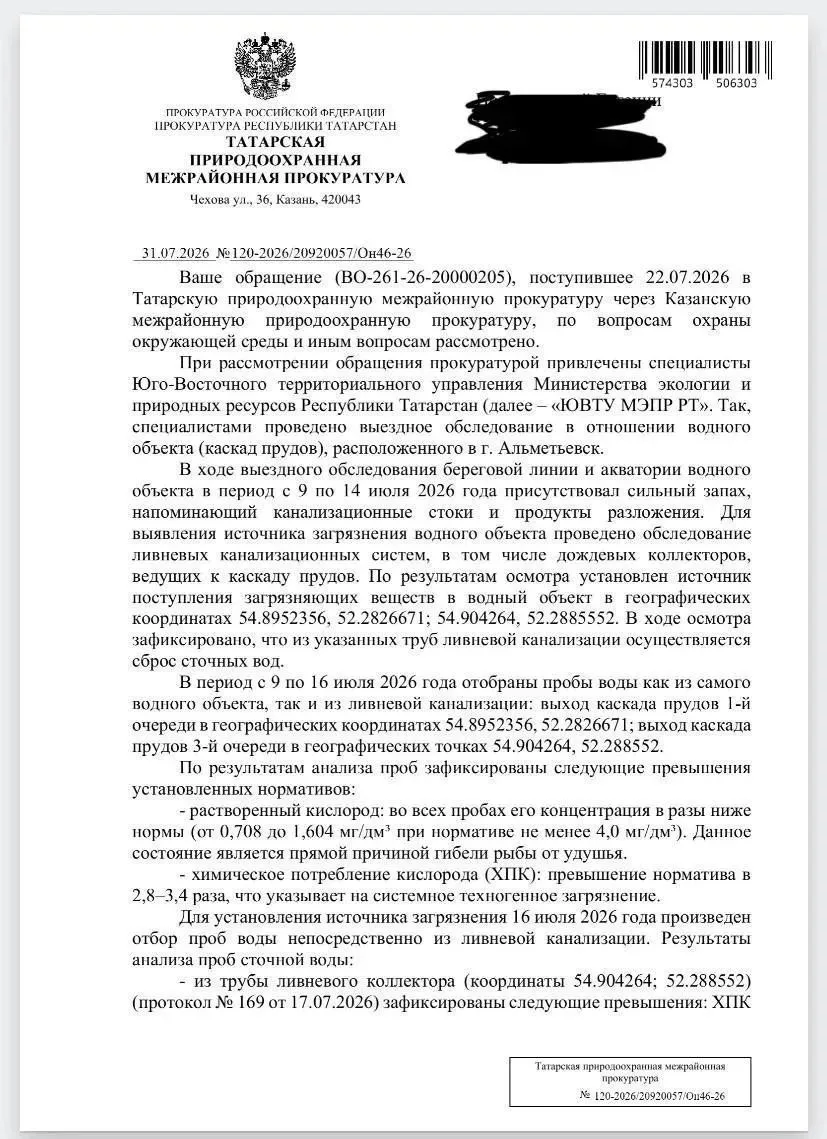 Прокуратура: в пруды Альметьевска сливают нечистоты