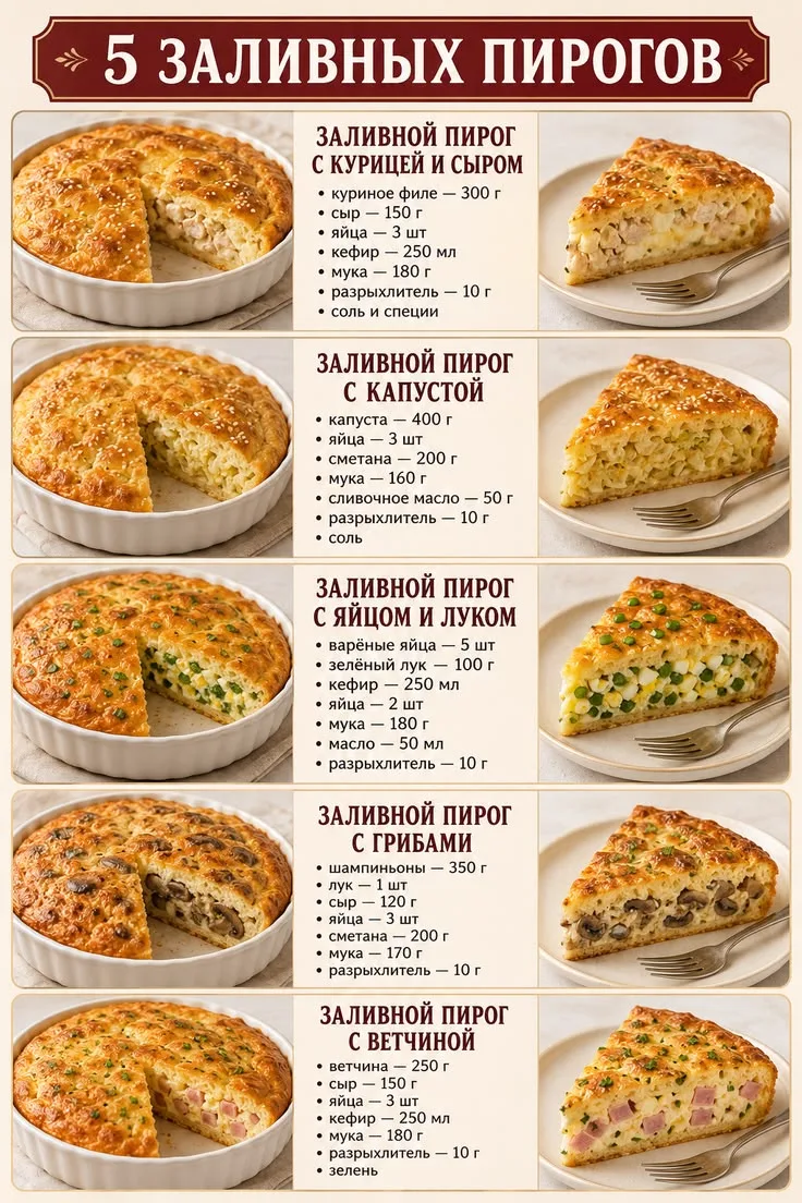 Ловите варианты заливных пирогов🔥