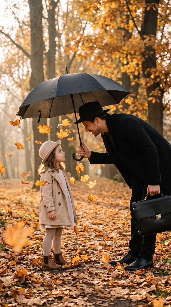 Осенний снимок папы и дочки🍂