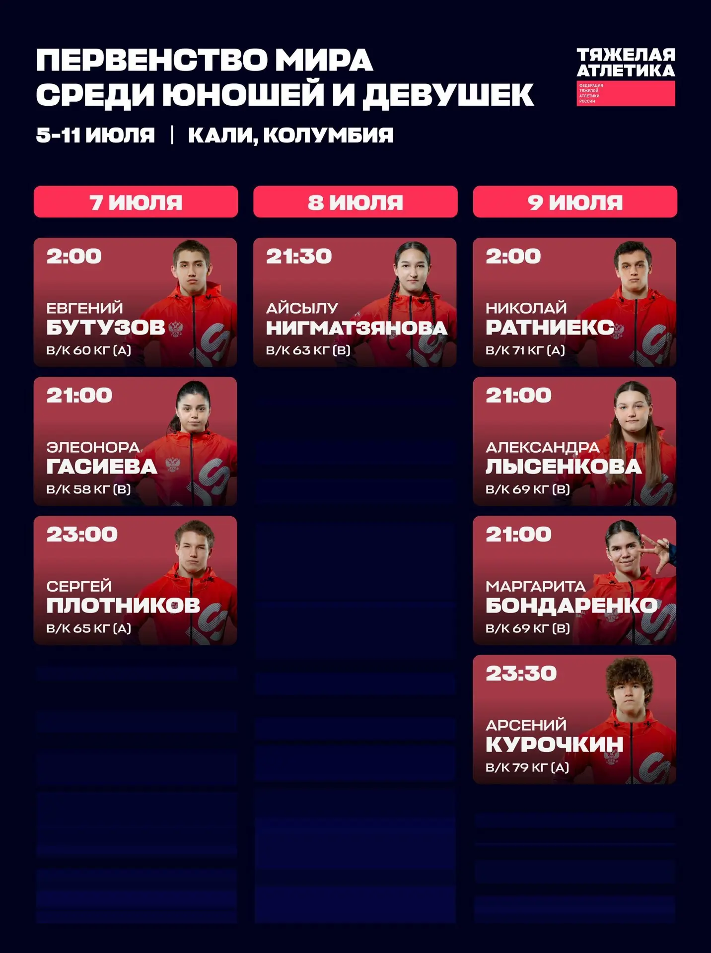 📃 Расписание первенства мира среди юношей и девушек!