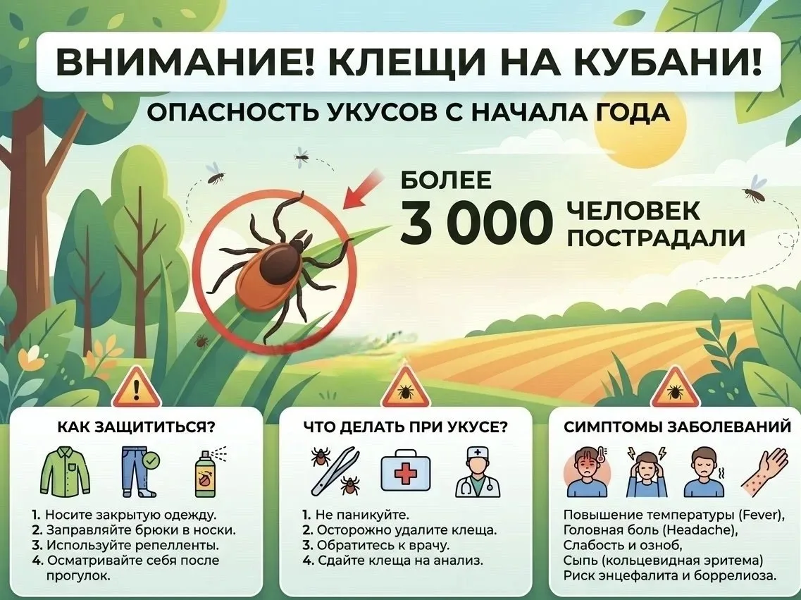 Более 3 тысяч жителей Кубани пострадали от укусов клещей с начала года

В Краснодарском крае за меди