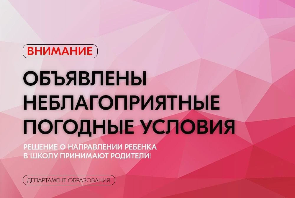 Внимание! Объявлены неблагоприятные погодные условия с 1 по 11 класс (1 смена)