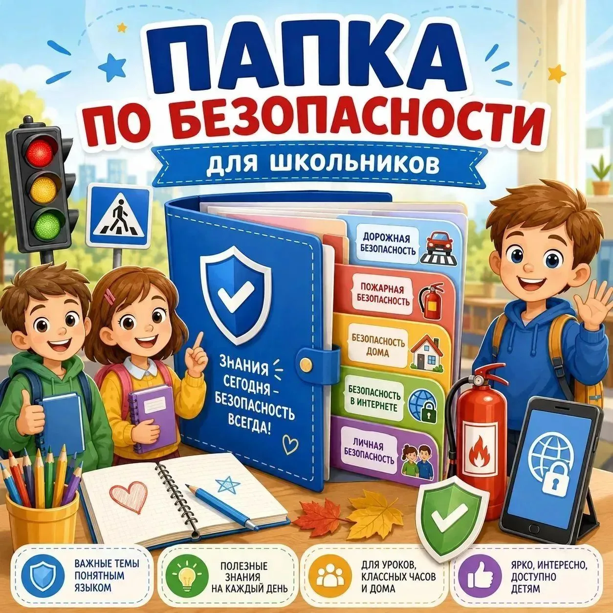 НОВИНКА! «Большая папка с материалами по безопасности» 📁🛡️

Учитель не только даёт детям знания, н