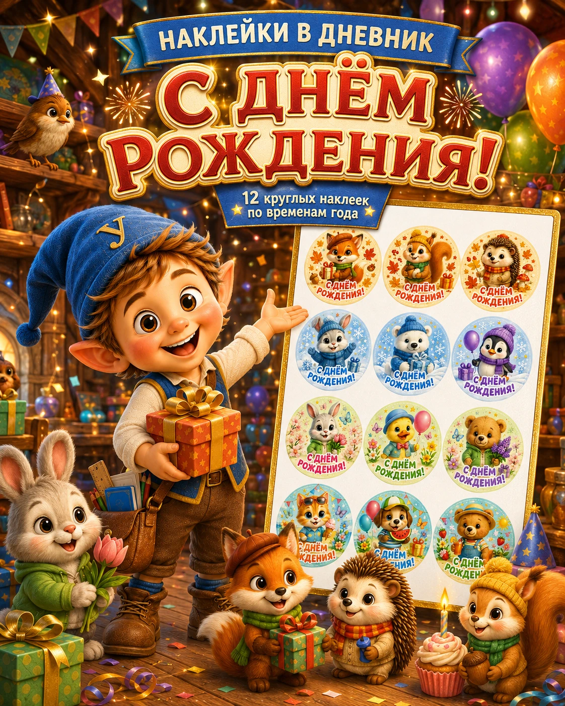 🎂 Наклейки в дневник «С Днём рождения!» для ваших учеников 🎉😍