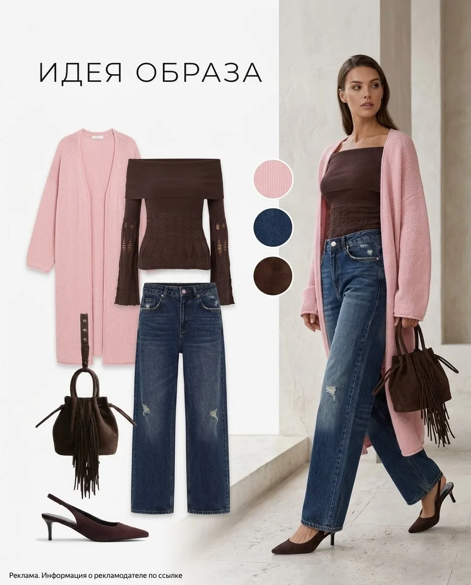 Идея женского образа с удлинённым кардиганом