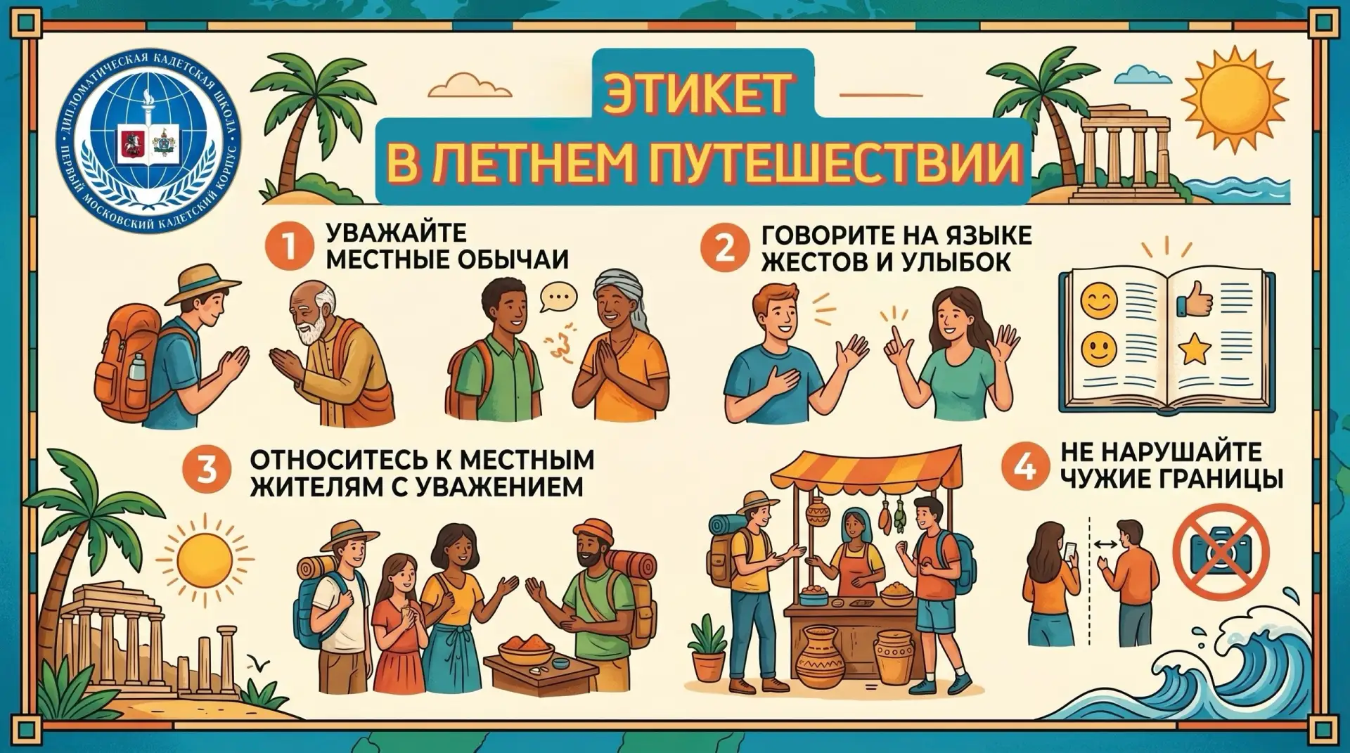 ✨ Советы по этикету в путешествиях
Отправляясь в другую страну, важно помнить: вы гость. Именно от в