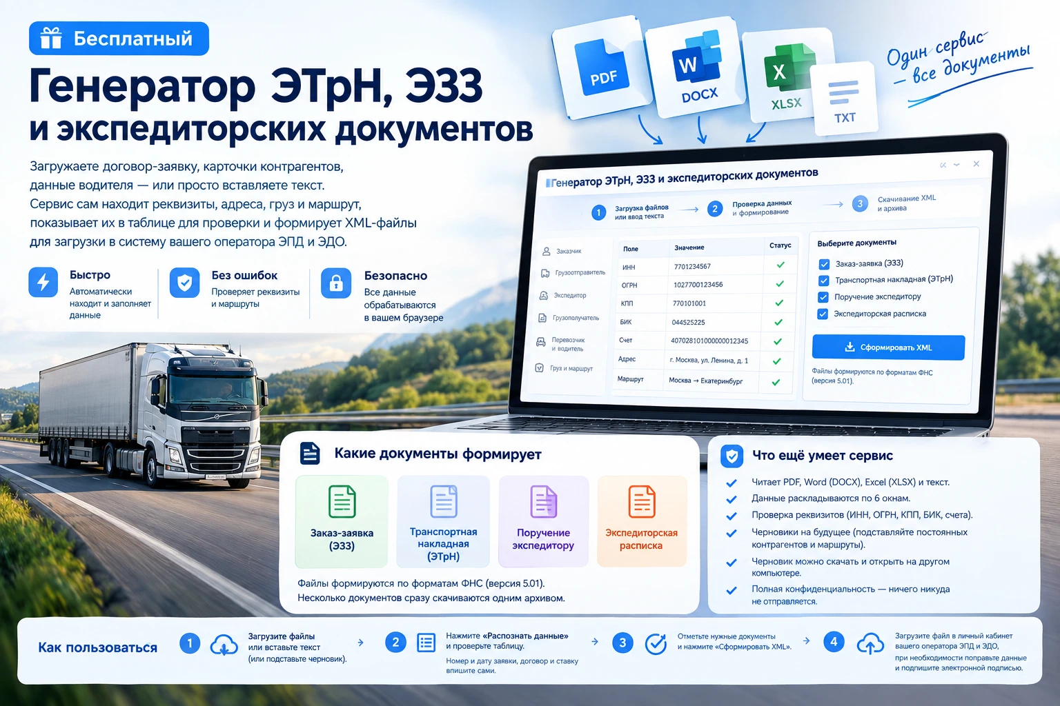 Мы на сайте 1001 ГРУЗ сделали БЕСПЛАТНЫЙ Генератор ЭТрН, ЭЗЗ и экспедиторских документов