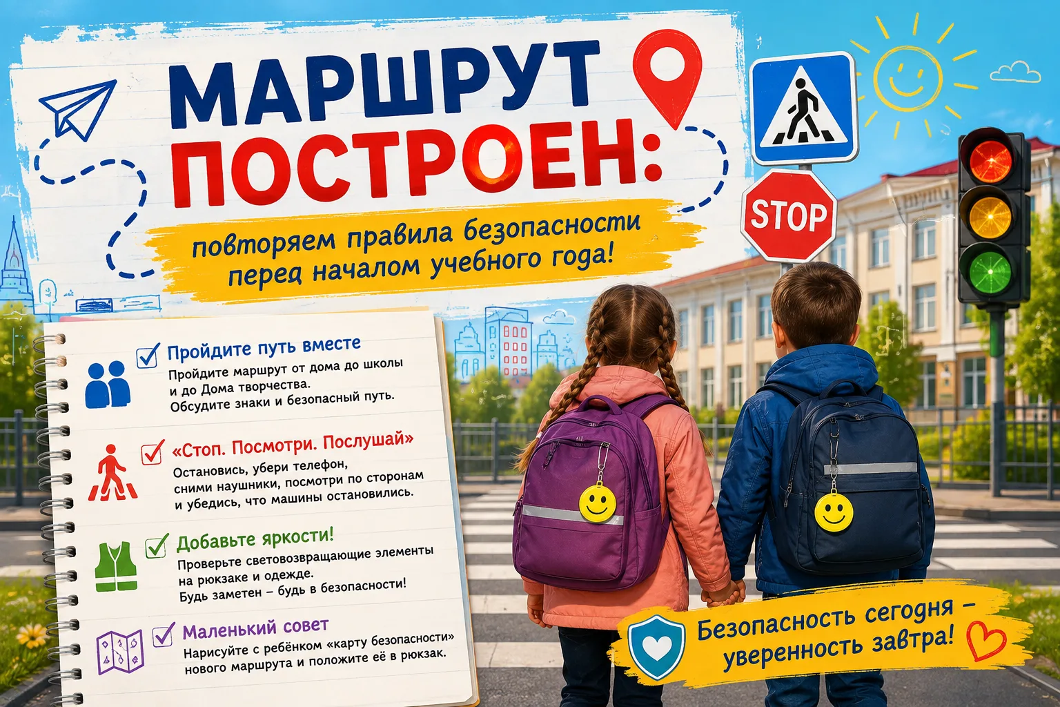 🧭 МАРШРУТ ПОСТРОЕН: повторяем правила безопасности перед началом учебного года!