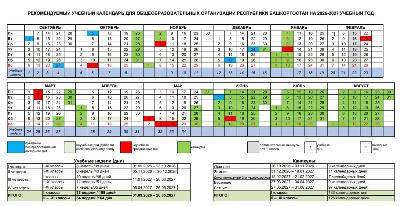 🍂 Школьников Башкирии ждут 12 дней отдыха