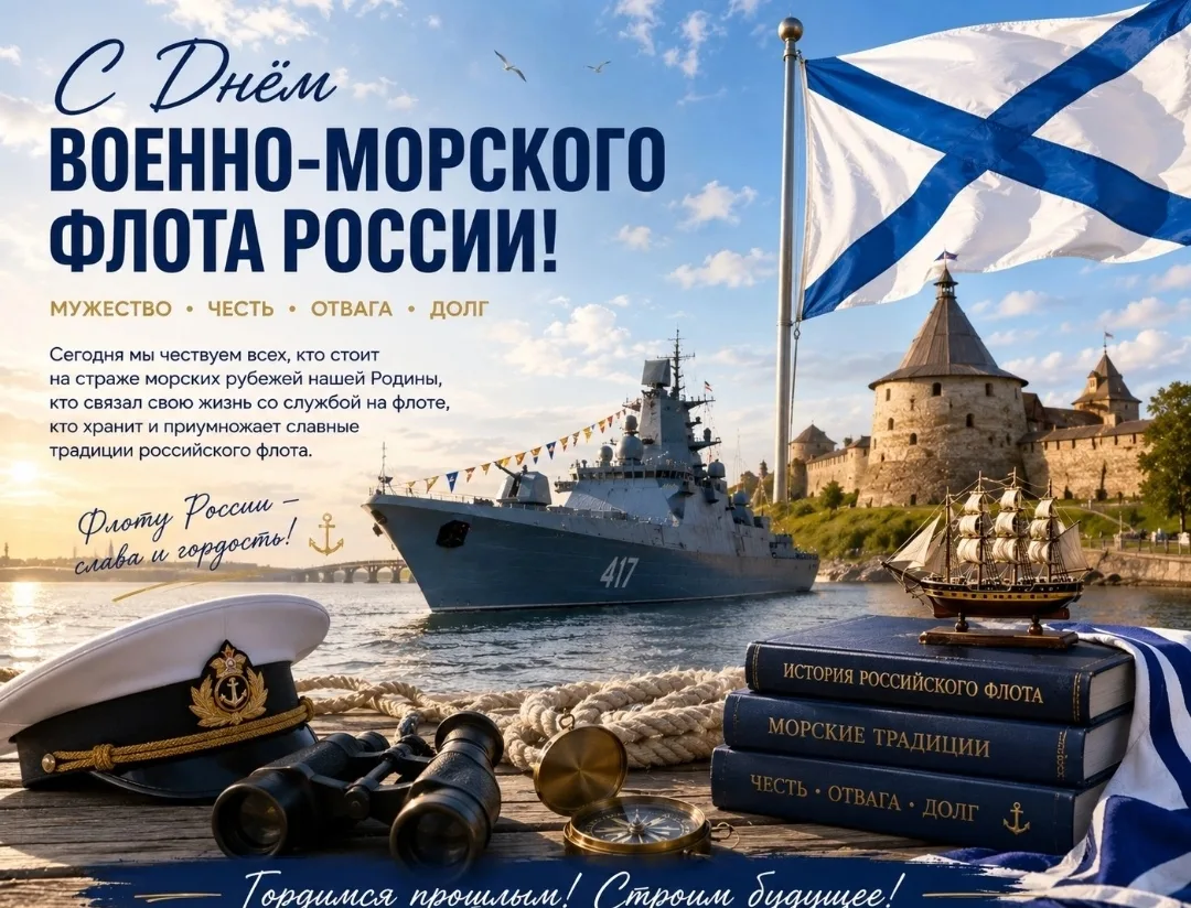🎉 С Днём Военно‑Морского Флота! 🎉

Сегодня мы чествуем тех, кто хранит морские рубежи нашей Родины