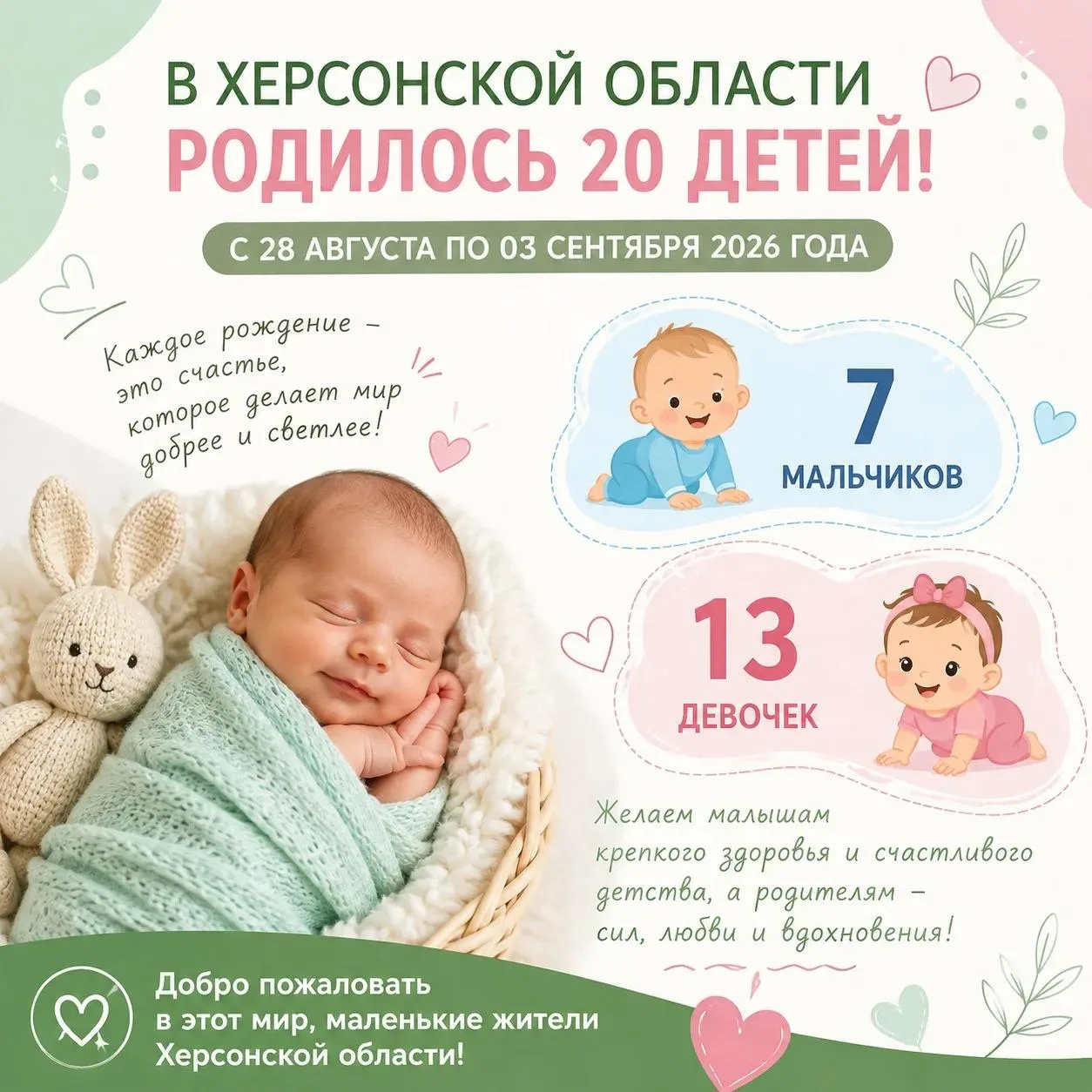 👶 В Херсонской области родилось 20 детей