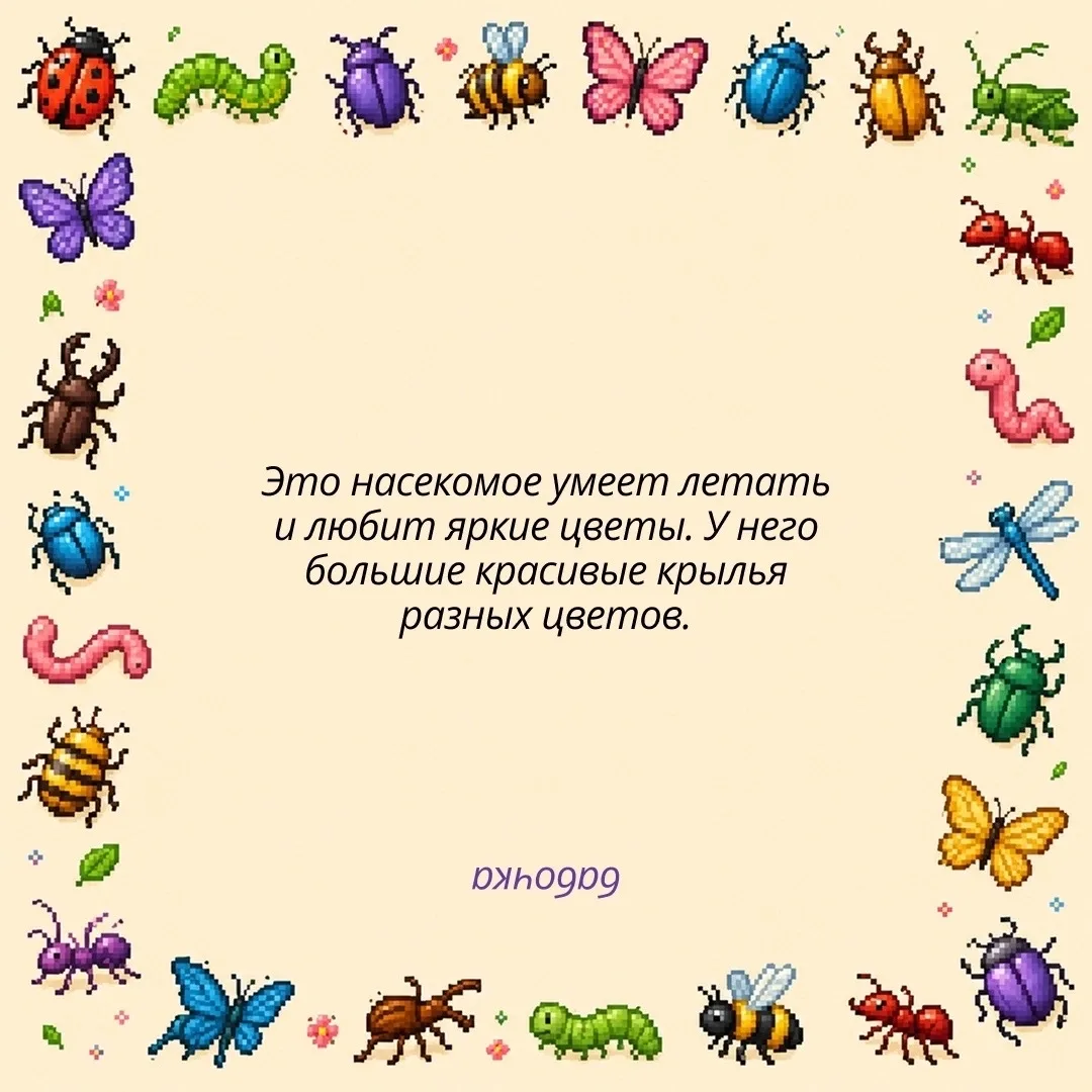 Угадайте насекомое по описанию 🐞

Летом дети часто замечают на прогулке бабочек, жуков и других мал