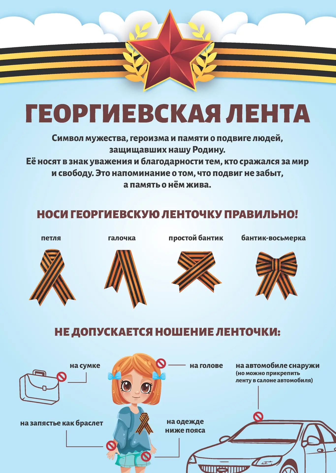 🎗️ Памятка для родителей: Как правильно носить Георгиевскую ленту?