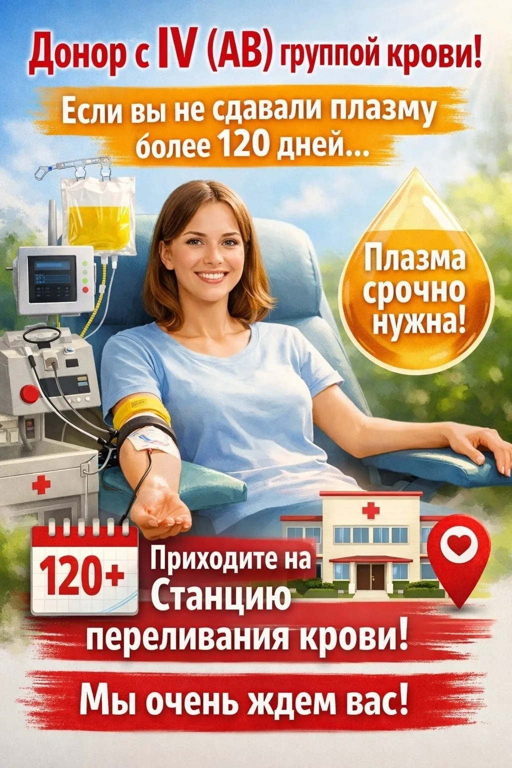 Внимание, доноры с 4 группой крови! 🧡 Осуществлявшие донации плазмы с октября 2025 года - информаци