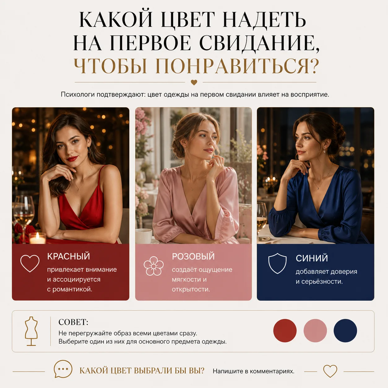 Какой цвет надеть на первое свидание, чтобы понравиться. 💕