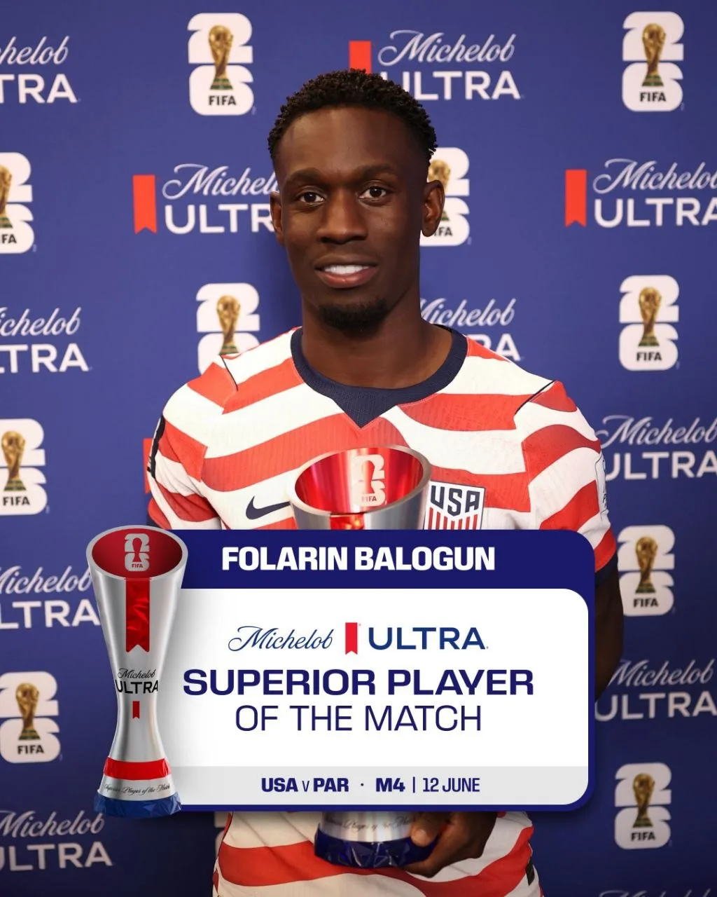 🥇 Фоларин Балогун – лучший игрок матча США - Парагвай.
