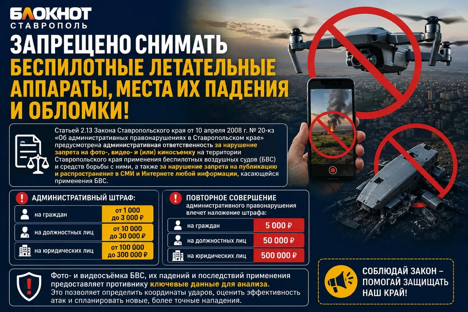 За опубликованный ролик с атакой БПЛА на Михайловск полиция привлечет водителя такси к ответственнос