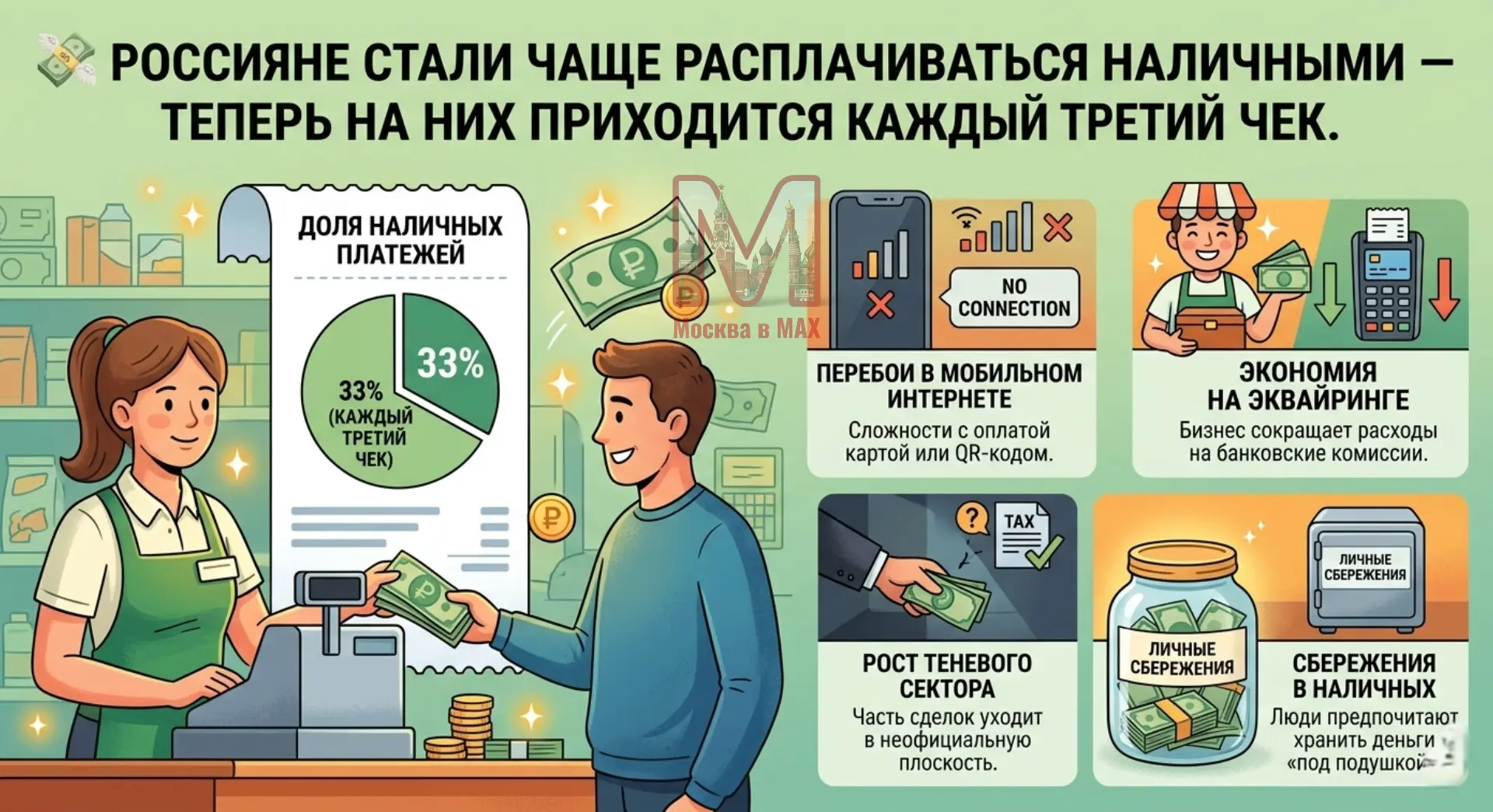 💸 Наличные снова входят в привычку.

По данным экспертов, каждый третий чек в России теперь оплачив