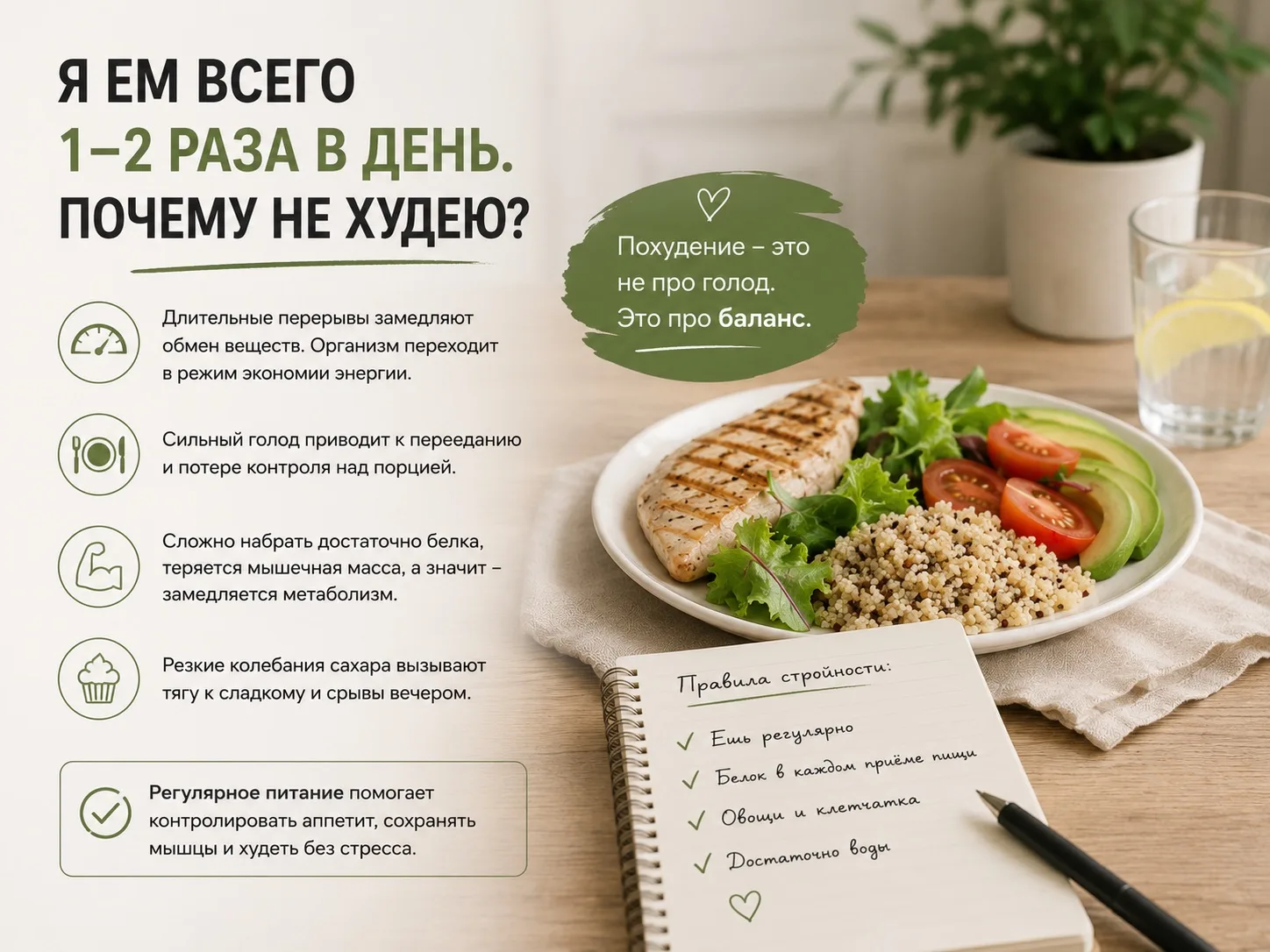 «Я ем всего один-два раза в день. Почему тогда не худею?»

Это один из самых частых вопросов, которы