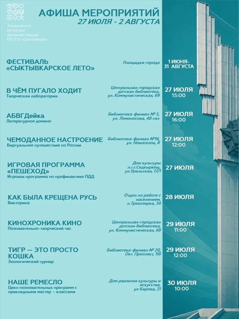🌺Доброе утро, наши подписчики!

Размещаем Афишу городского фестиваля «Сыктывкарское лето» на 20 - 2