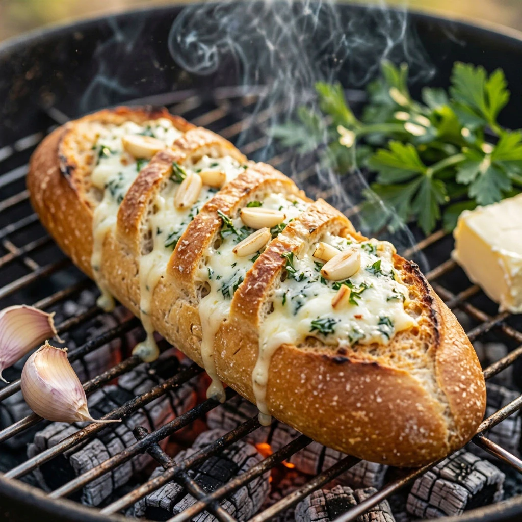 Фаршированный багет с сыром и чесноком.