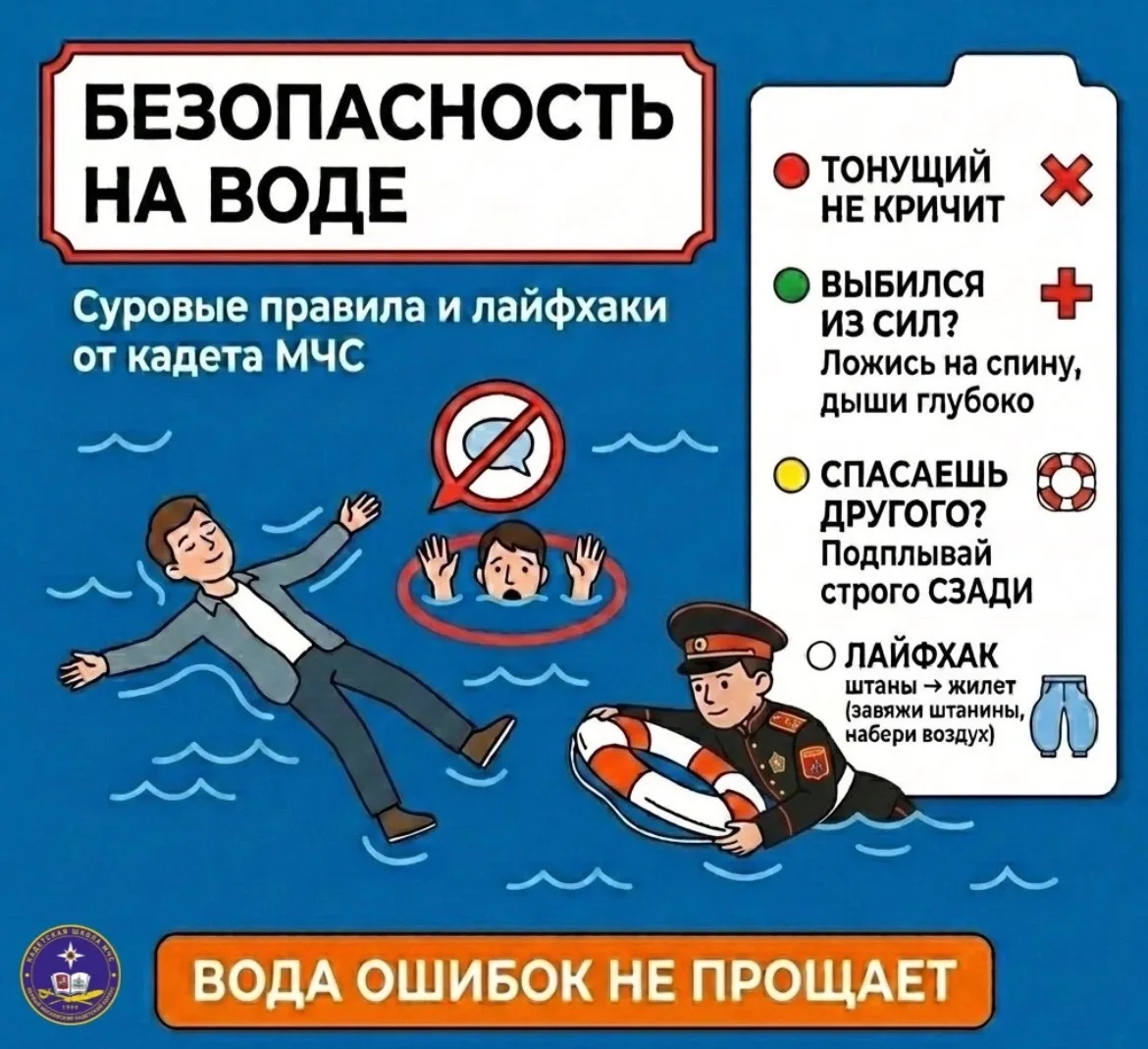 🌊 Безопасность на воде 
 
👋 Кадет Кадетской школы МЧС Первого Московского кадетского корпуса учат 