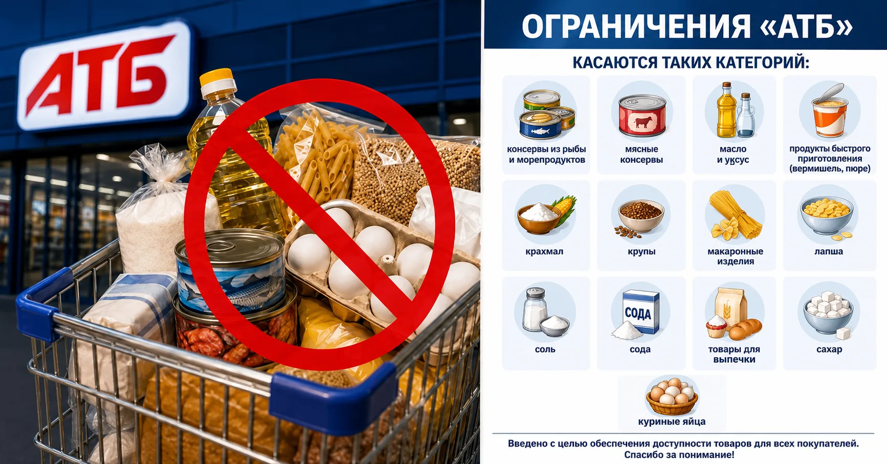 В украинских магазинах вводятся ограничения на продажу популярных групп продуктов. Прич...