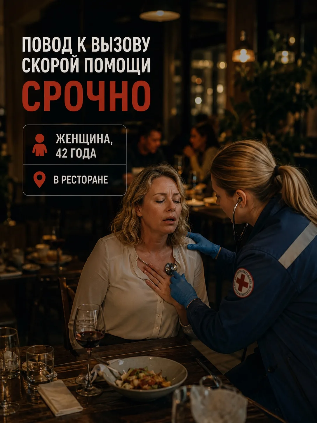 Повод к вызову: женщина, 42 года — «плохо в ресторане».