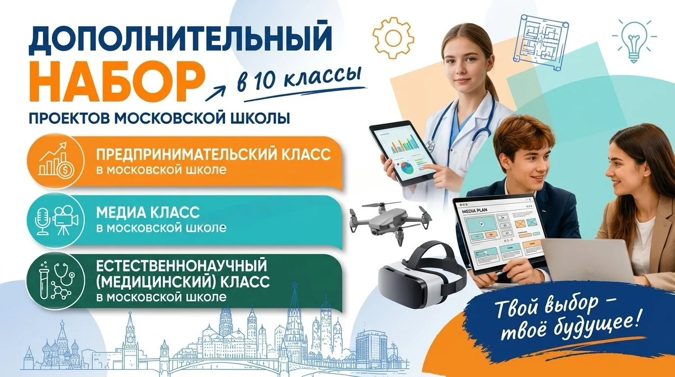 Школа 1583 объявляет дополнительный набор в 10-е профильные и предпрофессиональные классы!

Если вы 