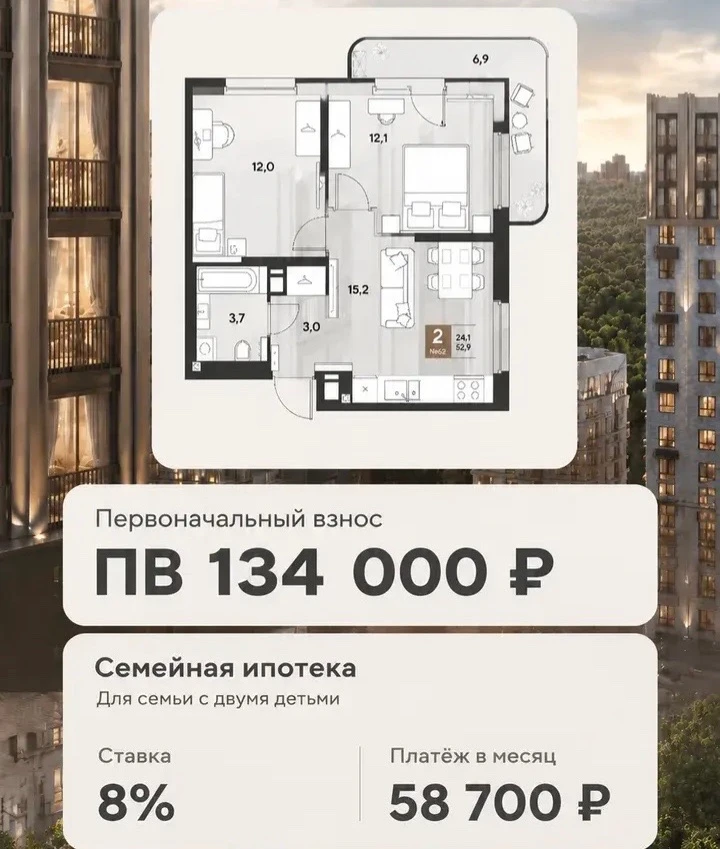 🏠 Квартира в Краснодаре за 7,7 млн ₽. А первоначальный взнос — всего 134 тысячи.
