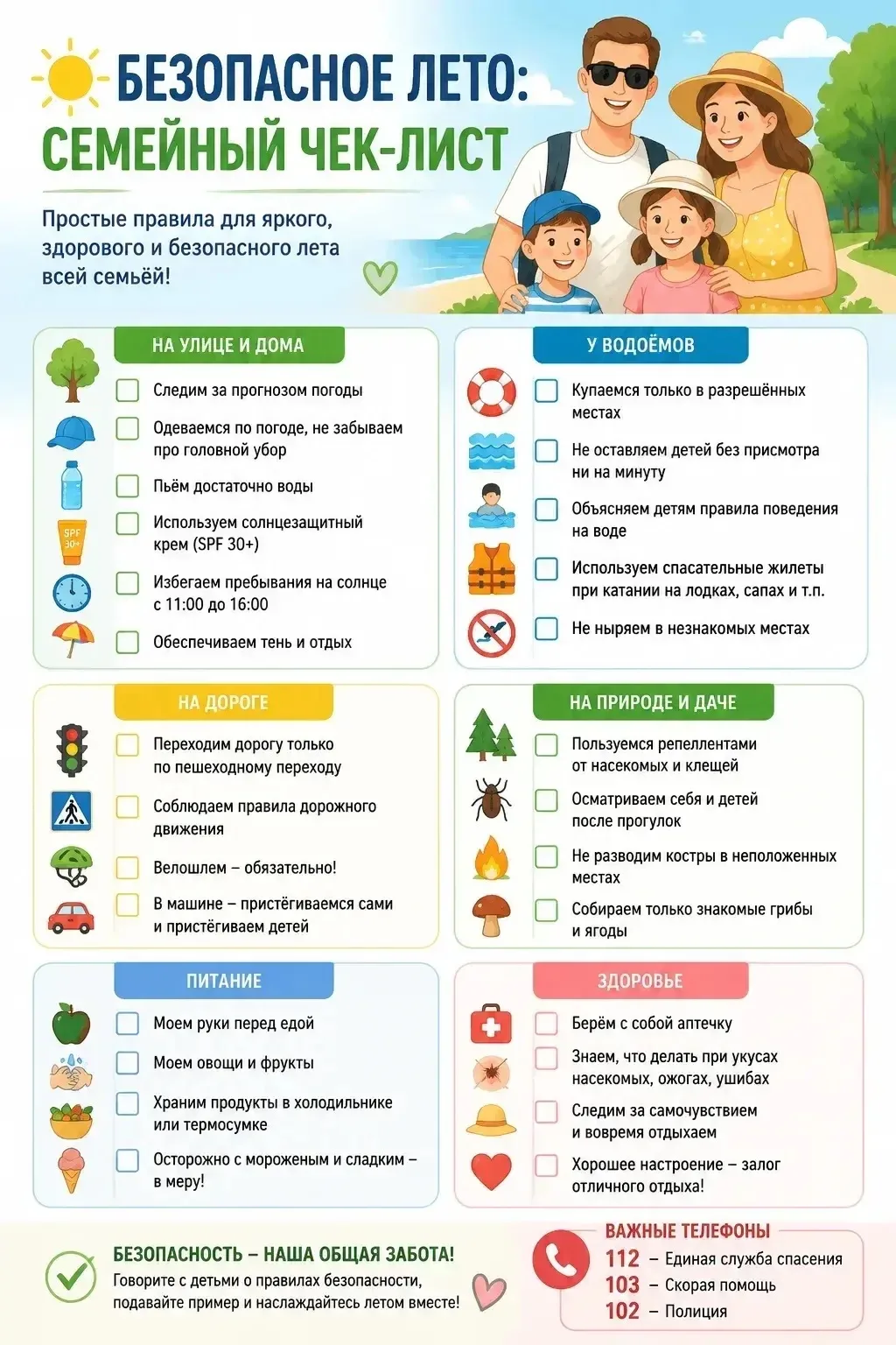 📢 Безопасное лето: семейный чек-лист от детского сада!

Лето — время приключений, солнца и свободы!