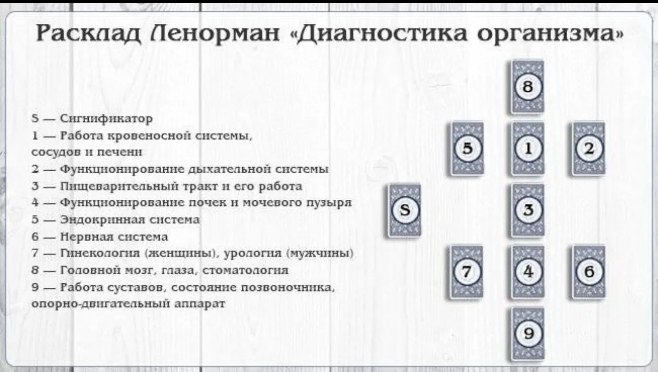 ТАРО РАСКЛАД ЛЕНОРМАН «ДИАГНОСТИКА ОРГАНИЗМА»
